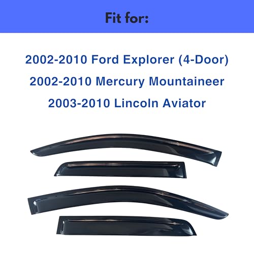 Image of IG Window Visors Fit for 2002-2010 Ford Explorer (4-Door) & Mercury Mountaineer, Out-Channel Rain Guards Vent Wind Deflectors 4PC, Car Accessories for 2003-2010 Lincoln Aviator