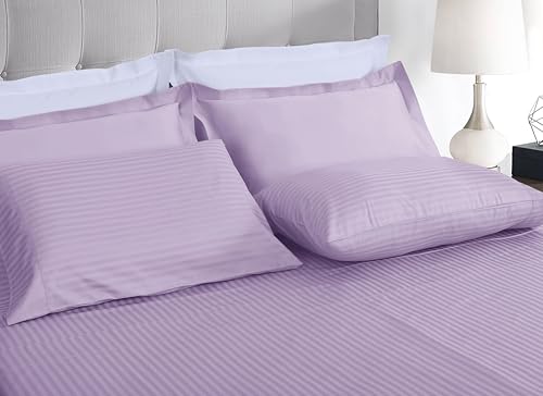 Image of Threadmill 100% Cotton Sheets for Twin XL Mattress| 600 Thread Count Twin XL Bed Sheets Set with 15 inch Deep Pocket | Damask Stripe Sateen Weave 3-Piece Bedding Set with Cooling Effect | Lilac