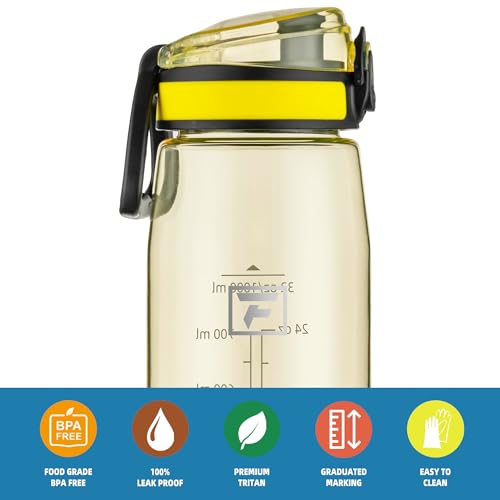 Image of Fanhaw 32 oz Clear Plastic Water Bottle, BPA Free Leakproof Tritan Sports Water Bottle with Chug Lid, Wide Mouth Reusable Bottle for Gym, Travel, School & Office (Imperial Yellow)