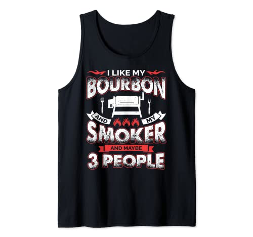 Me gusta Bourbon My Smoker 3 Personas Funny BBQ Lover Hombres Papá Camiseta sin Mangas