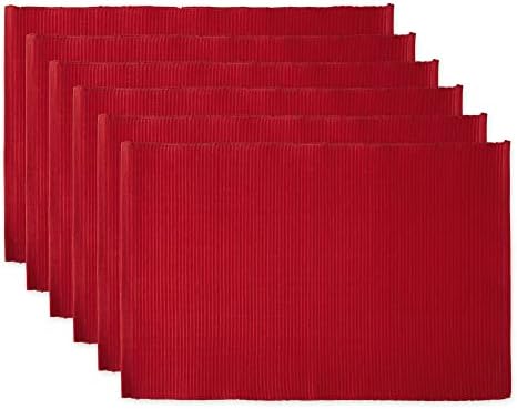 DII Basic Everyday Ribbed Tabletop 100% Cotton, Placemat Set, 13x19, Dark Green, 6 Piece