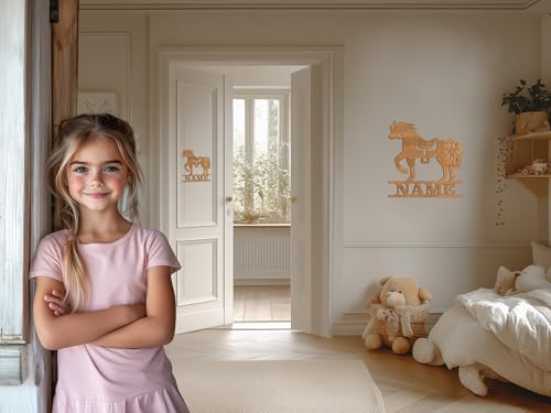 codiarts. Namensschild, Wandbild, Kinderzimmer, Kindertür, personalisierbar mit Namen, selbstklebend (Leopard) Pferd)