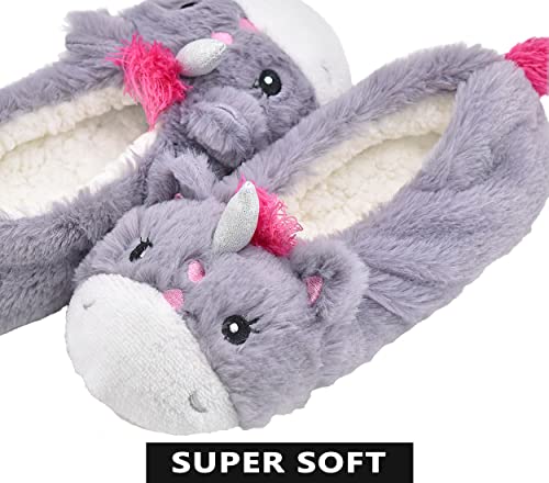 Panda Bros Womens Cozy&Warm Animal Slipper Socks With Grippers-House Socks(Gray Unicron,8-10) #TOP4