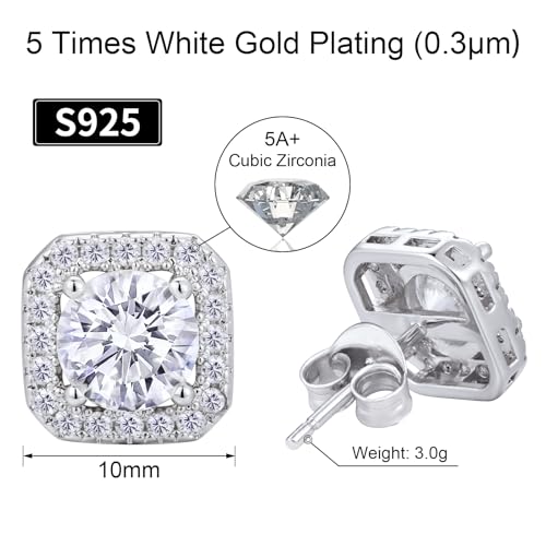 VEXXS Diamond Stud Earrings for Men, S925 Sterling Silver 14K Real Gold Plated Iced Out Earrings Micro Pave 5A CZ Stones Men’s Studs, Hypoallergenic2