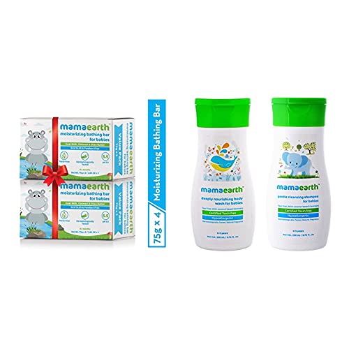 Image of Mamaearth Moisturizing Bathing Soap Bar for Babies - Pack of 4 & Pack of 2, Gentle Cleansing Baby Shampoo -200ml with Mamaearth Deeply Nourishing Baby wash-200ml-Age Group (0-5 Yrs)