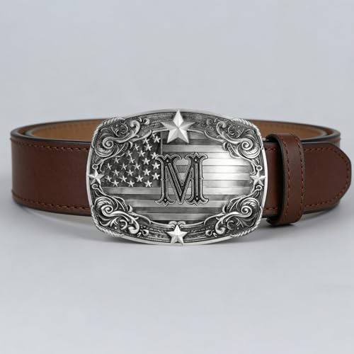 Image of Western Belt Buckle for Men Vintage Cowboy Rodeo Texas Initial Letter ABCDJMR to Z Belt Buckles