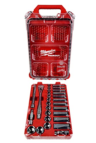 Milwaukee 48-22-9481 3/8 In. Drive Sae Ratchet And Socket Mechanics Tool Set With Packout Case (28-Piece) #TOP1