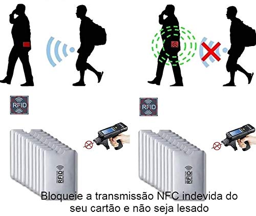 kit Com 6 Porta Cartão Anti Fraude Prata Por Compra Por Aproximação Contactless Anti RFID/NFC Trava