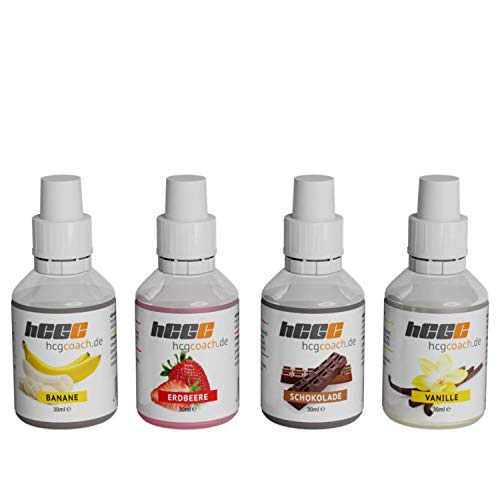 hCGC® Aromatropfen - FlavDrops (4x30ml) | Vanille, Erdbeere, Schokolade, Banane | Zuckerfrei - Aspartamfrei | No Calories, No Fat, No Carbs | Für Desserts und mehr Cover