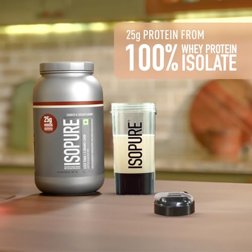 Image of Isopure Whey Protein Isolate Powder with less than 1.5gm of Carbs and Vitamins for Immune Support - 1 kg Cookies & Cream, Vegetarian protein for Men & Women. Offer Pack