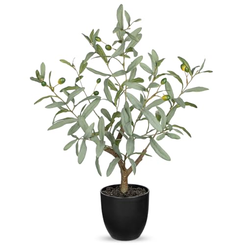 Briful Olive Trees Artificial Indoor 27.2 Inch Fake Olive Tree with Balck Pot Small Decorative Faux...