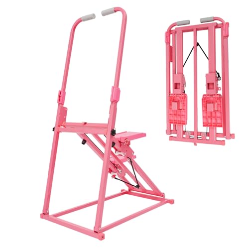 Treppensteiger Fitnessgerät Klappbar Vertikaler Climber Stepper Treppenstepper mit 3 Stufen Einstellbare Neigung - Vertikaler Klettermaschine mit Handläufe Bis 100KG für Ganzkörper-Workout (Rosa)