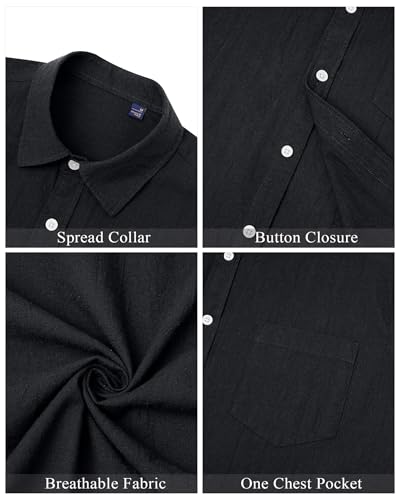 Image of J.VER Mens Linen Shirt Short Sleeve Button Down Casual Summer Shirts | Cotton Linen, Untucked, Big Tall, from Beach Camp Vacation, Cruise Fishing, Work Office, to Wedding Party Family, with Pocket