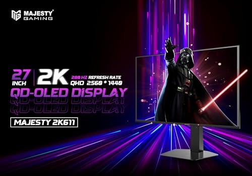 ماجيستي شاشة العاب OLED 27 انش 2K QHD | QD-OLED | 280Hz | 0.03ms | HDR400 | 157% sRGB | 10 بت | جي سينك & فري سينك | HDMI 2.1 | DP وUSB-C | فيسا | مكبرات صوت مدمجة | خلفية RGB | حامل مرن