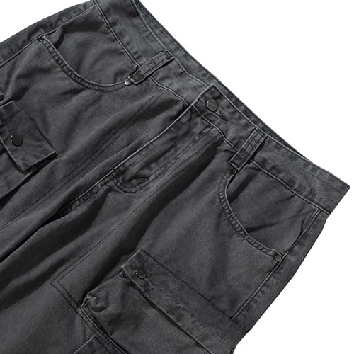 XYXIONGMAO Men's Black Functional Casual Trousers for Men Tactical Hip Hop Techwear High Street Flared Multi-Pocket Jeans4