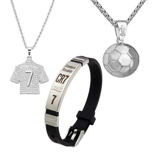 FENGCHUANG 3 Pièces Ensemble D'accessoires de Football, Bracelet C r7, Bracelet de Football pour Garçon, Pendentif Maillot, Collier de Football pour Cadeau D'anniversaire pour Garçon