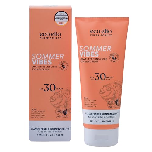 eco elio LSF 30 nachhaltige Sonnencreme 200ml Sommer Vibes Wasserfeste ohne Octocrylene und Mikroplastik Kokosduft Sunscreen Face Sonnencreme Körper eco elio LSF 30 nachhaltige Sonnencreme 200ml Sommer Vibes Wasserfeste ohne Octocrylene und Mikroplastik Kokosduft Sunscreen Face Sonnencreme Körper