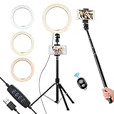 【Obturador Remoto Inalámbrico】 Andoer ring light viene con un obturador remoto inalámbrico para teléfono inteligente, que es compatible con el sistema iOS y Android, y puede usarlo para controlar su teléfono móvil para tomar fotos a cierta distancia (alcance efectivo de 10 metros).