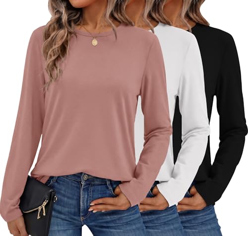 Ekouaer Womens Long Sleeve Thermal Tops 3 Pack Crew Neck