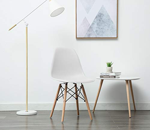 Porthos Home April Mid-Century Dining Crafted from Molded Plastic with Eiffel-Inspired Birch Wood Legs, Also As A Side Chair for Any Room in The House Or Office, Set of 1, White