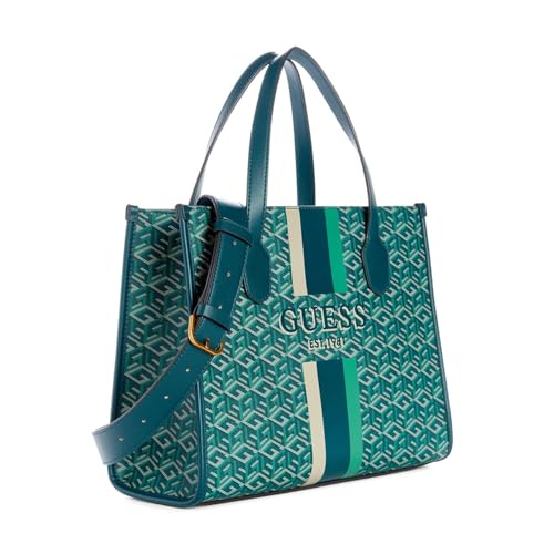 Image of GUESS Women's Green Printed Tote Bag| Ladies Purse Handbags | Gift For Ladies