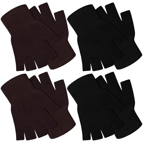 Image of SATINIOR 4 Pairs Winter Half Finger Gloves Knitted Fingerless Mittens Warm Stretchy Gloves for Men and Women