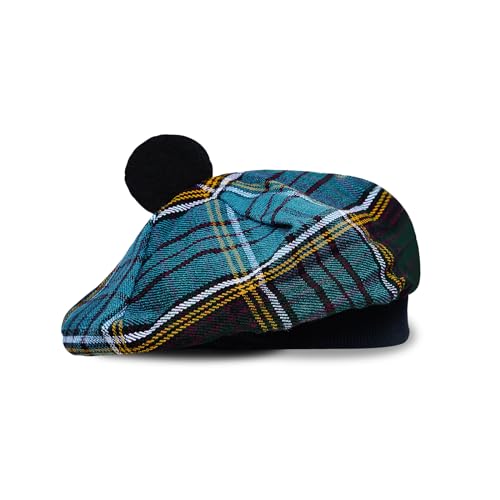 Image of Scottish Tam O' Shanter Hat Tartan Bonnet Pom Pom Wool Flat Cap One Size