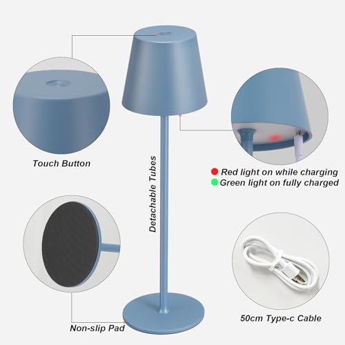 Image of Kakanuo Cordless Table Lamp Rechargeable Blue - KK 2 Pack 5000mAH Battery Operated Lamp for Dining Table, 3 Color Stepless Dimming Wireless Lamp for Counter, Outdoor Patio, Touch Control