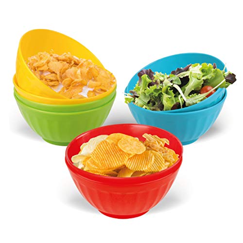 Plaskidy Plastic Bowls Set Of 8-28 Ounce Children Plastic Cereal Bowls Microwave Dishwasher Safe Plastic Soup Bowls - Bpa Free Kids Bowls 4 Bright Colors (2 Of Each Color) #TOP2