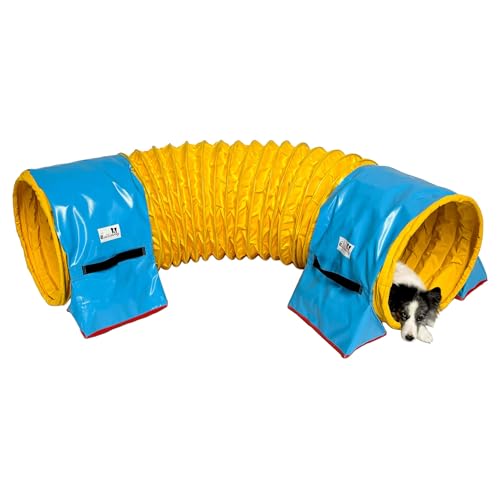 Callieway® Dog Agility Tunnel Turnier 3m lang / 60cmØ, 360° FullGrip (5m, gelb)