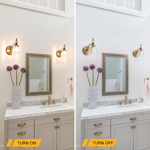 Image of Brushed Antigue Brass Wall Sconces Set of Two, Hardwired Bathroom Vanity Light Fixtures, Vintage Sconces Wall Deco Set of 2, Glass Wall Lights for Bathroom, Bedroom,Hallway (Excludes G9 Bulb)