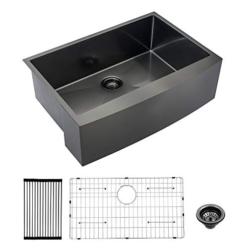 Free Shipping Offer Lordear 28x21 inch Apron front Kitchen Sink Gunmetal Black 16 Gauge Deep Single Bowl Stainless Steel Sink Basin