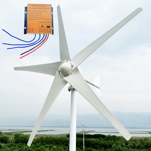 Kit de turbina eólica doméstica pequeña de 800W-1200W 12V/24V/48V, 5 aspas de aluminio duraderas con controlador de carga para carga de energía renovable marina fuera de la red