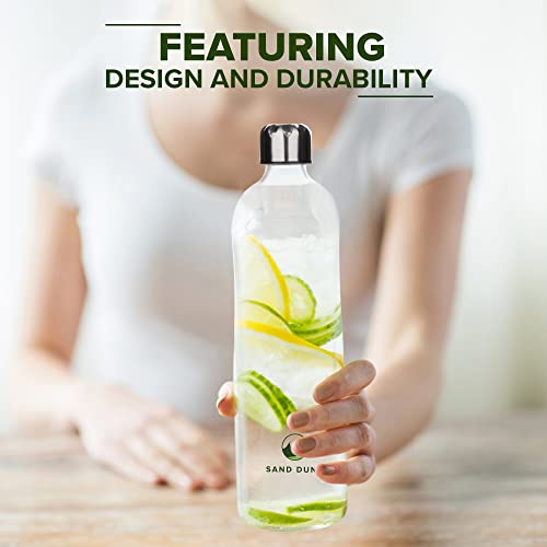 Image of SAND DUNE Set of 4, 500 ml Each MCA Glass water bottle, with Leak-Proof Airtight Stainless-Steel Lid for Water, Smoothie, Juices - Reusable Travel Glass Drinking Fridge Bottles