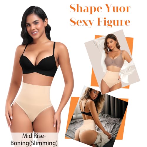 Image of Werena Tummy Control Thong Shapewear for Women High Waisted Body Shaper Panties Shaping Thong Girdle Underwear