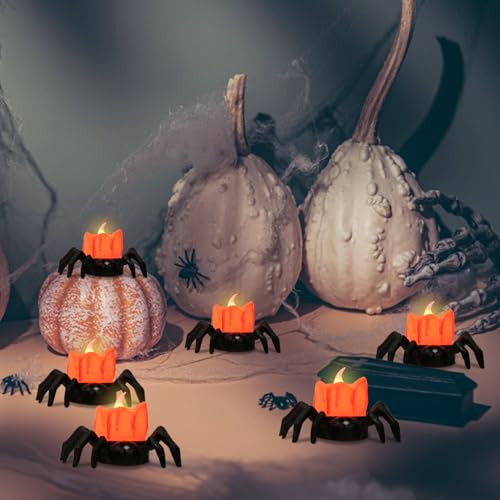 Image of Halloween Decorations Tea Lights Candles with 6H Timer, 6 PCS Φ 1.6 inch H 1.6 inch Battery Operated Halloween Candles Flameless LED Candle Holders Flickering Table Party Halloween Decor Indoor