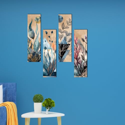 Image of GENXTRA Contemporary Floral Wall Decor Panels | Abstract Botanical Wall Hanging Set for Living Room, Bedroom, Dining Room & Hallway