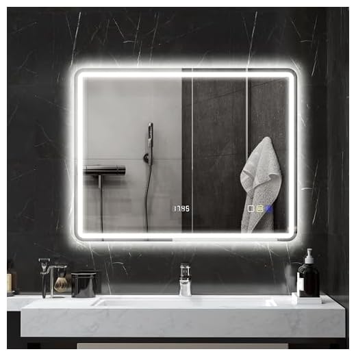 HOMCOM Badspiegel mit Beleuchtung 70x90 cm LED Spiegel Wandspiegel mit Bluetooth-Musikfunktion Uhr Touchschalter Memory-Funktion Lichtspiegel Beschlagfrei mit 3 Lichtfarben Silber