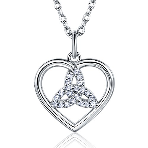 Billie Bijoux 925 Argent Sterling Bonne Chance Irlandaise Celtique Noeud Triangle Vintage Amour Coeur Pendentif en plaqué Or Blanc Collier pour Les Femmes Cadeau d'anniversaire 18" Cover
