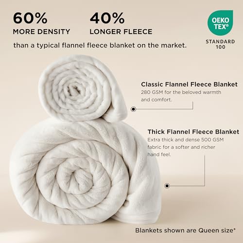 Bedsur Fleece Blankets Queen Size for Bed - GentleSoft Warm, Cozy, Soft & Thick Blanket for Winter, Heavy 500Gsm Anti-Static Design, Ideal for Couch & Sofa, Cream, 90x90 Inch