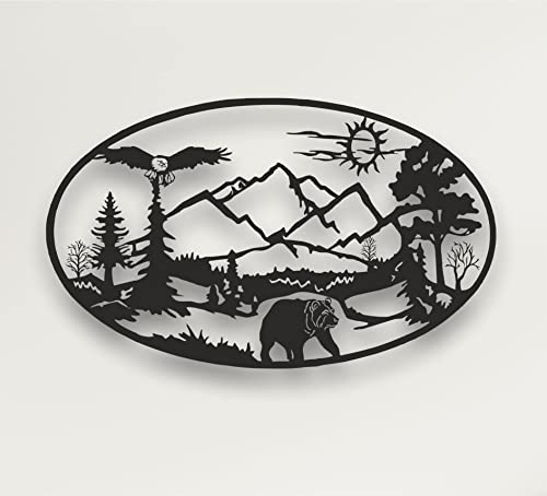 Art de Montagne, Art Mural en métal, Art de la forêt en métal, Décoration Murale en métal, Décoration d'intérieur, Art d'ours en métal (100x60 cm) Cover