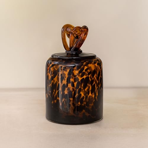 Amber Decorative Vase with Lid – Tortoise Patterned Glass Decorative
