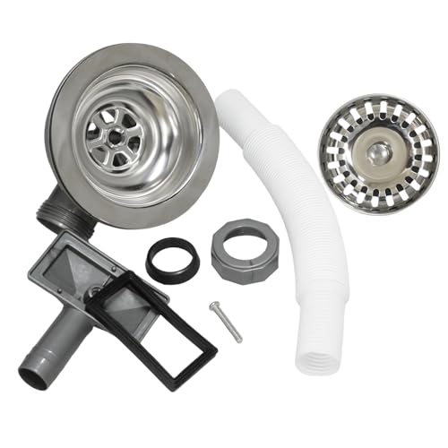 Inodiref Ablaufgarnitur Spüle 114mm, Abflusssieb Mit überlauf Spülbecken Ablaufgarnitur Spülenablauf Siebkorbventil Edelstahl Verdicktes Design 1½\ für Spülbeckenlochgröße 83–90 mm(Eckiger überlauf)