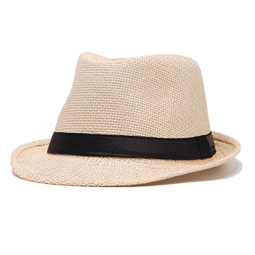قبعات فيدورا من القش للرجال من ليدي برو، قبعة شاطئ صيفية للرجال، قبعة تريلبي من القش، لون 002 بيج، المقاس: 58 سم، تناسب المقاس من 56-58 سم، M