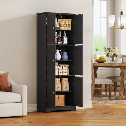 ChooChoo Tall Bathroom Storage Cabinet with 6 Doors, Freestanding Floor Cabinet with Adjustable Shelves, Black Pantry Cabinet for Bathroom, Kitchen, Laundry Room by ChooChoo - Image 8