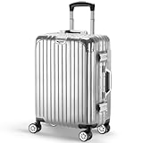 [VARNIC] スーツケース アルミフレーム 多機能 キャリーバッグ 機内持ち込み 超軽量 キャリーケース 大容量 乾湿分離ポケットつき 静音 ダブルキャスター 耐衝撃 保護コーナーパッド付き 360度回転 TSAローク搭載 旅行 ビジネス 出張 学生用キャリーケース (シルバー, M サイズ/73L(4～7泊))