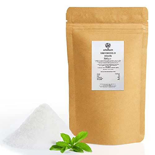 ERBOTECH Eritritolo in Polvere, Busta da 500 g, Sostituto Naturale dello Zucchero con Zero Calorie, Adatto per Diabetici, Vegan, Senza Conservanti e Coloranti