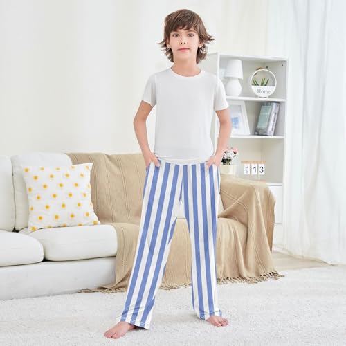 Boys' Pants Blue Vertical Stripe Long Bottoms Jogger Pants Elastic Waist Trousers with Pockets S-XL3