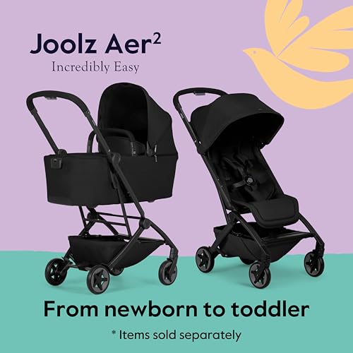 Image of Joolz Aer2 Lightweight Travel Stroller for Baby & Toddler - One-Hand Fold, Compact Carry-On Airplane Approved, Reclining Seat, UPF 50+ Canopy, Travel Pouch, Baby Net - Space Black