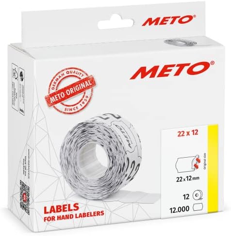 Meto Price Gun Labels (22×12 mm, Single-line, White, 12,000 Labels, Permanently Adhesive, for METO, Contact, Sato, Avery, Tovel, Samark etc.)